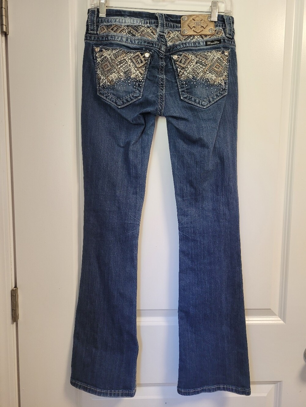 Miss Me Signiture Boot Embellished Back Pocket Bootcut Jeans - Blue, Size 27